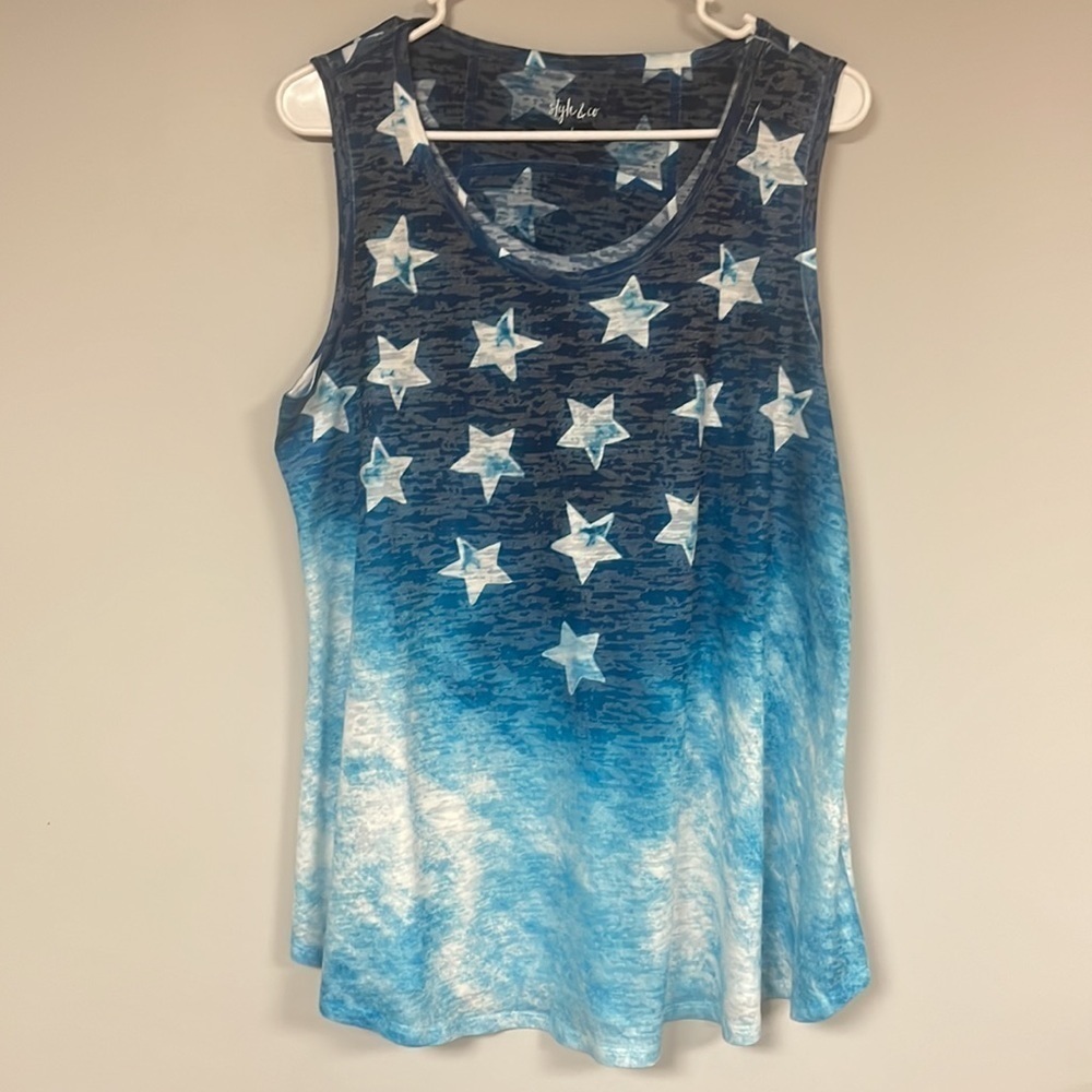 COPY - Style & Co STAR Printed Swing Tank Top , L, Blue & White, Like New!,
